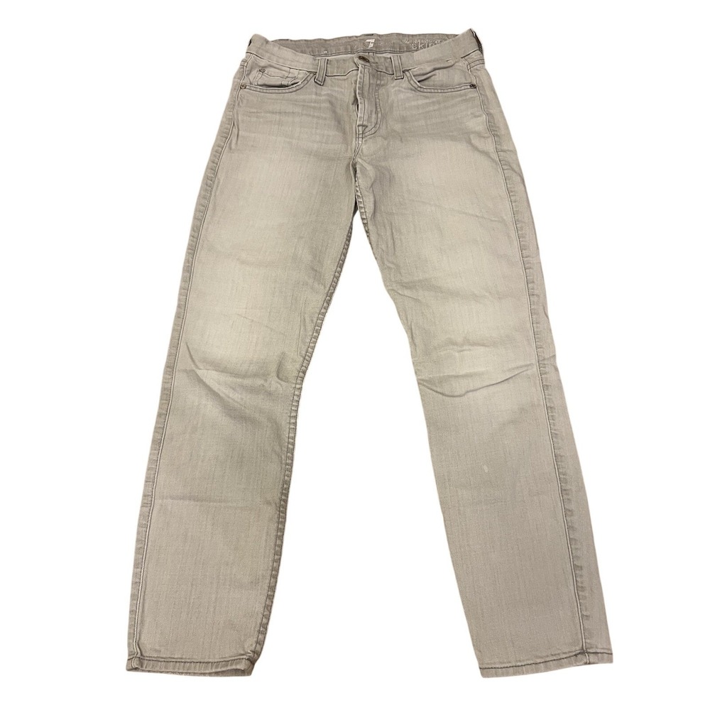7 For All Mankindβ Womens Light Grey Mid Rise Cropped Skinny Jeans Size 27